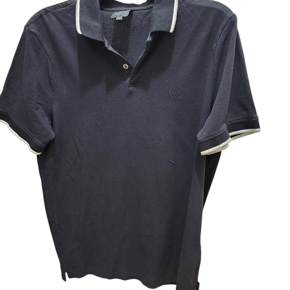 A|X Armani Exchange Mens Polo Shirt Large  Black Cotton Logo Casual Golf